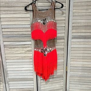 Red and Brown Fringe Dress